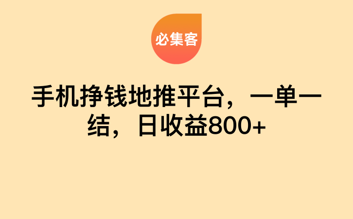 手机挣钱地推平台，一单一结，日收益800+-云推网创项目库