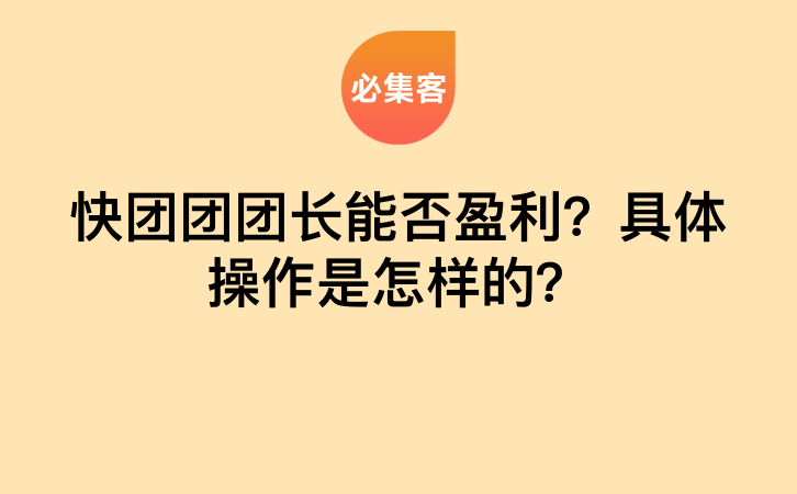 快团团团长能否盈利？具体操作是怎样的？-云推网创项目库